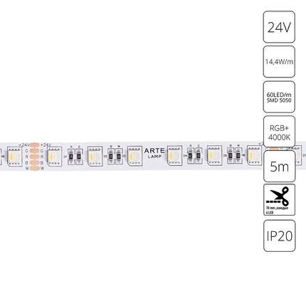 Светодиодная лента 24V 14,4W m  RGB+W 4000К 5м Arte Lamp TAPE A2406012-01-RGB4K